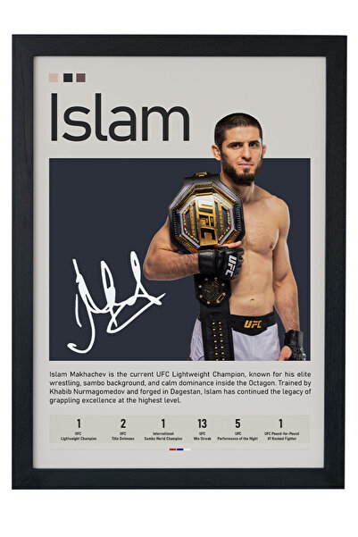 gxe.art Islam Makhachev Ahşap Çerçeveli Poster Tablo – Lightweight Champion S...