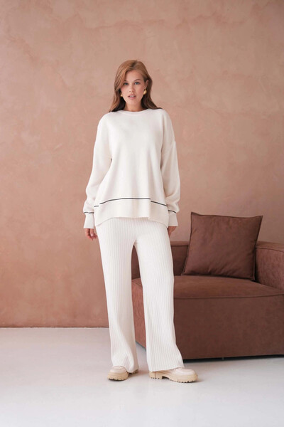 Park Karon Women's Cycling Yak Armdress Sweater Corded Fabric Pants Two-Piece Knitwear Set