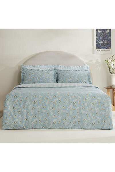 Karaca Home طقم غطاء لحاف فردي من القطن بنسبة 100% من كارلو باللون الأزرق