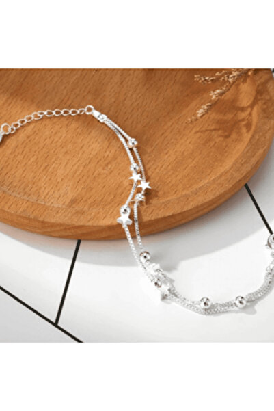 CRM Double adjustable bracelet with stars and beads,