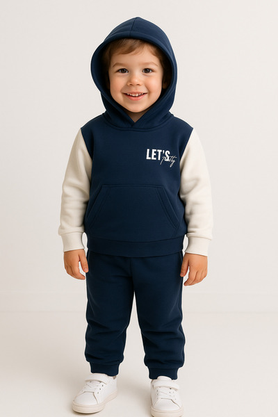 Çeşme Home Children Hooded Let's Party Printed Kangaroo Pocket 2-Piece Tracks...
