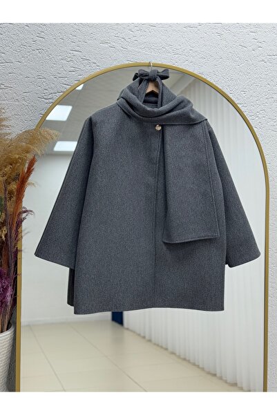 MİHRA STORE Μπουφάν με κασκόλ Fasmina-BN4563 Ανθρακί