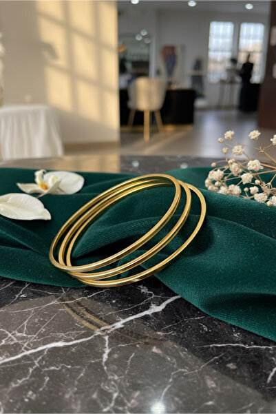 Happyline Çelik Kararma Yapmaz 22 Ayar Altın Kaplama Kibrit Çöpü Ajda Bilezik Seti 22 cm 3 Adet