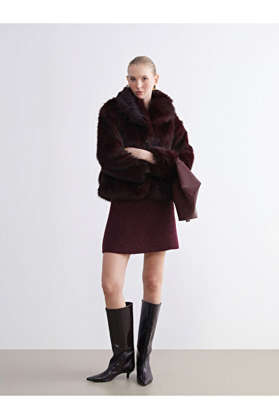 LC Waikiki Classic Plum Jacket Collar Women's Fur Coat