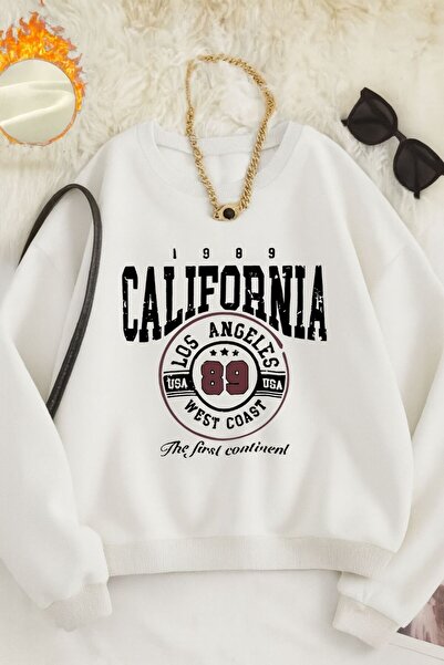 FAVORİST سترة رياضية مطبوعة بتصميم كاليفورنيا بياقة دائرية