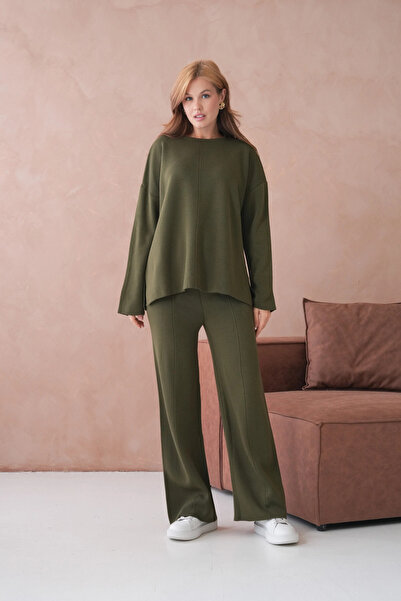 Park Karon Women's Crew Neck Low Sleeve Sweater Pants Two-Piece Knitwear Set