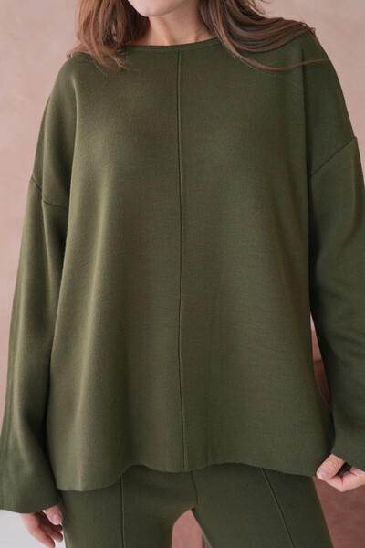 Park Karon Women's Crew Neck Low Sleeve Sweater Pants Two-Piece Knitwear Set