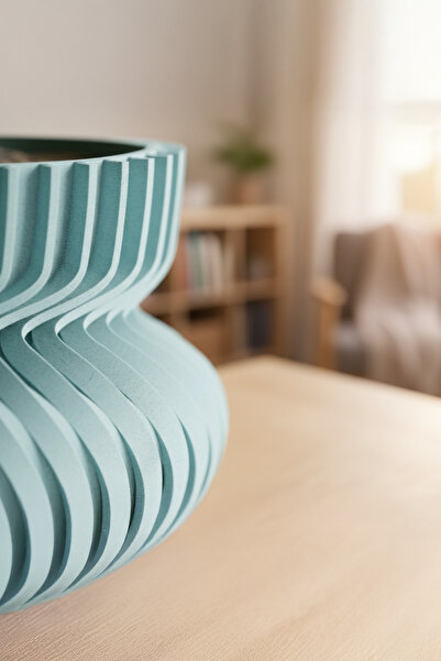 OEM Sculptural decorative flower pot – Flow Motion design, Arctic Blue color