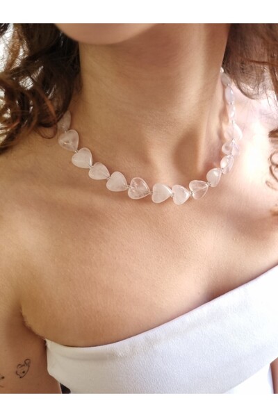 NEMOR STUDIO قلادة على شكل قلب من حجر الكوارتز الوردي الطبيعي |   الحب والسلام