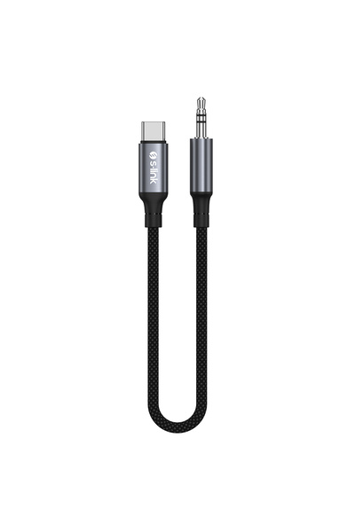 S-LINK Armor MC-01 1.2m Type-C to M AUX Örgülü Metal Başlıklı Siyah Ses Kablosu