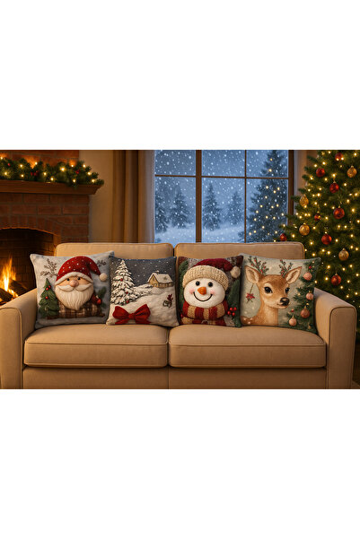 CN 4Pcs Christmas Pillow Covers - Snowman, Elk, Santa Claus Zippered Modern Polyester Decorative