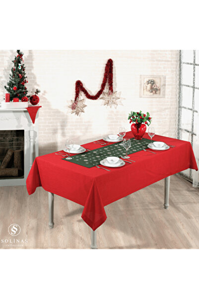 Solinas Collection Mila Gardenya Fabric 2 Piece Green Tablecloth and Embroidered Runner