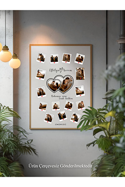 Photo Garage Kişiye Özel Polaroid Kalp Kolaj Fotoğraf Posteri – Sevgiliye Hediye– Çerçevesiz Duvar Tablosu