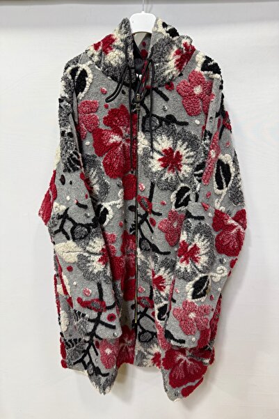 della moor Women's Gray Italian Plus Size Wool Long Felt Coat Embossed Zipper K Hooded 40-52 Size