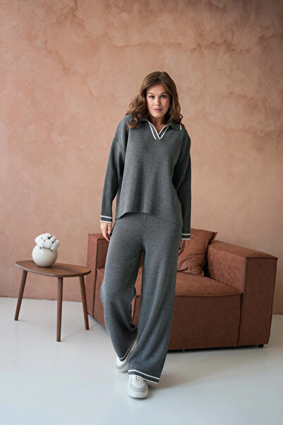 Park Karon Γυναικείο Πουλόβερ με Γιακά Πόλο και Χαμηλό Μανίκι, Παντελόνι, Σετ...