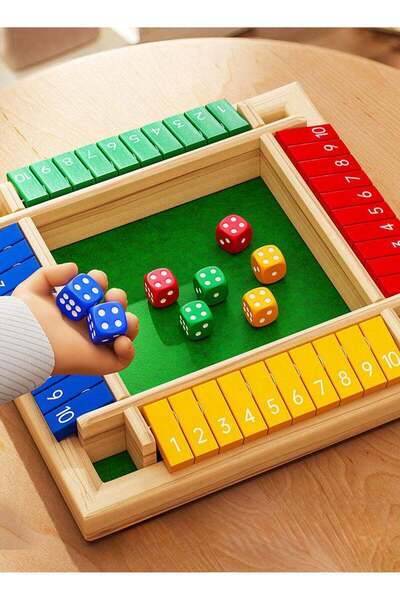 Generic Classic Wooden Shut the Box Game (2-4 Players) – 4-Sided Board with 8 Dice Number Tiles
