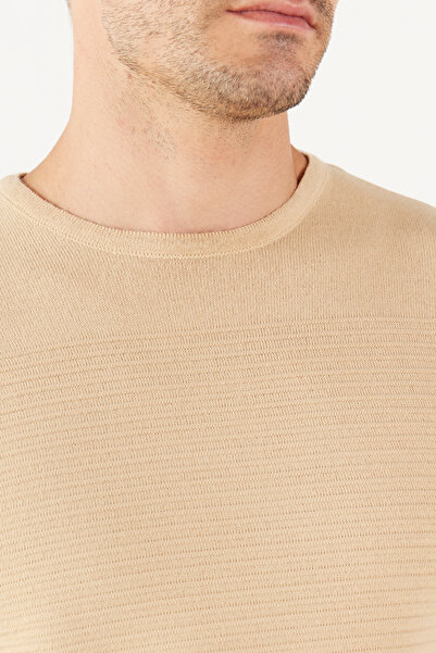 ALTINYILDIZ CLASSICS Dunkelbeige Standard Fit Normale Passform Pillingfreier Rundhalsstrickpullover