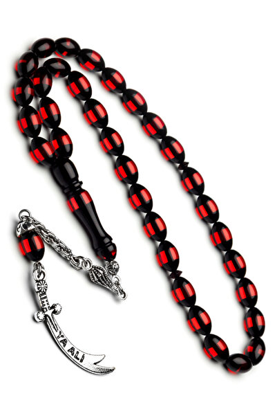 OTTOTESBİH Men's Zulfiqar Sword Red Vermiculite Powder Amber Prayer Beads