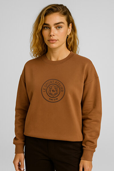 VENA Women's Le Sport Print Detailed Sweatshirt 100% Cotton - Brown