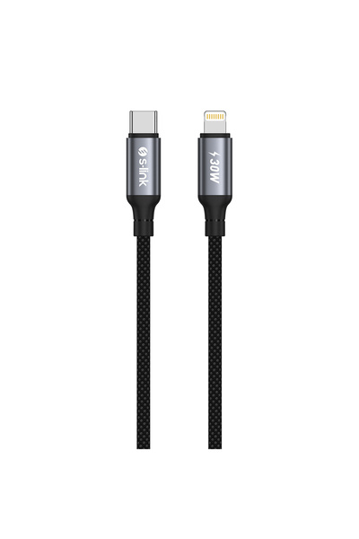 S-LINK Armor CL-01 30W 1.2m Type-C to Lightning PD Örgülü Metal Başlıklı Siyah Hızlı Şarj Kablosu