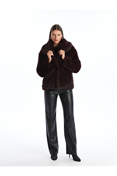 LC Waikiki Classic Plum Jacket Collar Women's Fur Coat