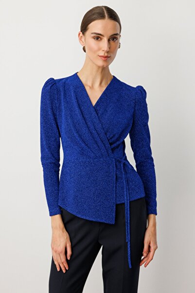 Mi Pret a Porter Mi Yandan Bağcıklı Simli Bluz