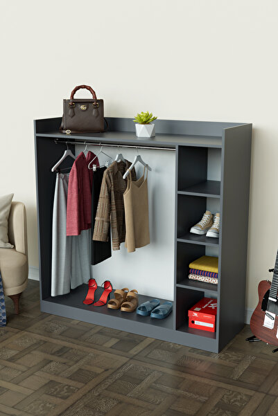 Hediyeler Kapında 4 Rafli Mini Gardırop askılıklı Vestiyer Çok Amaçlı Kapaksı...