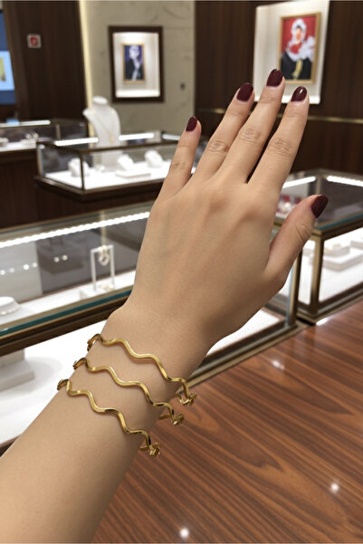 Happyline Çelik Kararma Yapmaz 22 Ayar Altın Kaplama Zikzak Bilezik Kibrit Çöpü Ajda Bilezik 22 cm 1 Adet