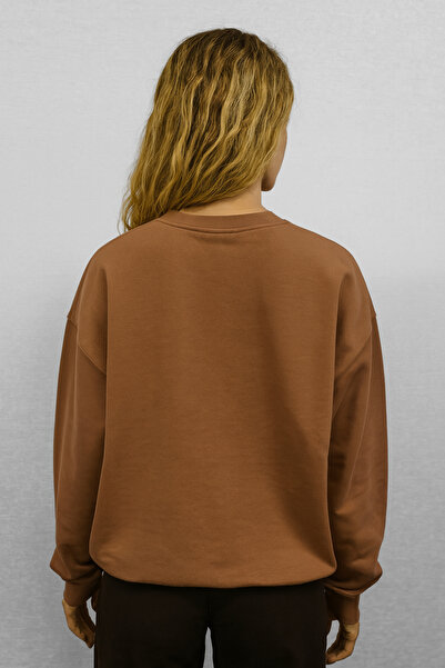 VENA Women's Le Sport Print Detailed Sweatshirt 100% Cotton - Brown