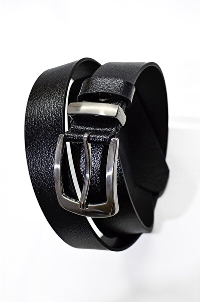 GAYIŞ 3.5cm Genuine Leather Men's Fabric Trouser Belt Black Single Piece Classic Belt with Metal Bridge