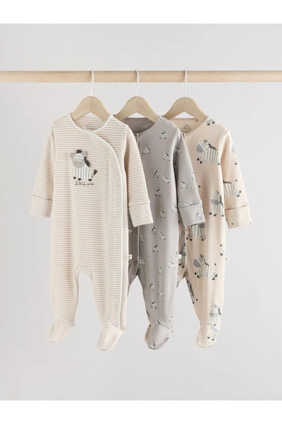 Next Baby 100% Organic Cotton Gray Colored Zebra Patterned 3-Piece Sleeping Bag Set Alyaa6210
