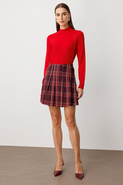 Ekol Ekoseli Piliseli Mini Etek