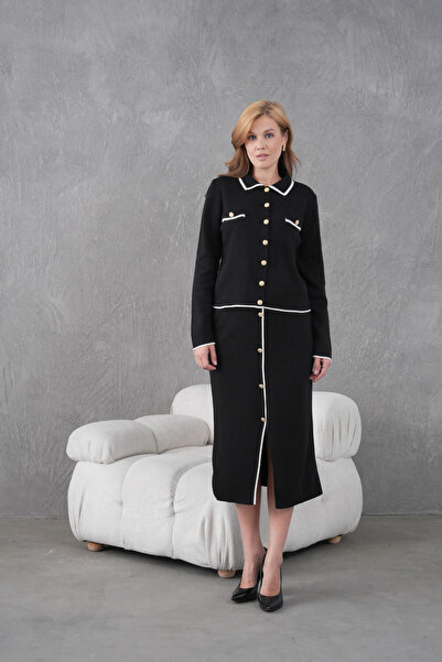 Park Karon Жіночий поло з коміром на ґудзиках, довга спідниця, двокомпонентний трикотажний комплект