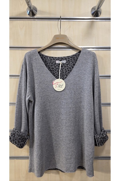 Park Moda Soft Textured Inside Leopard Pattern Sweater