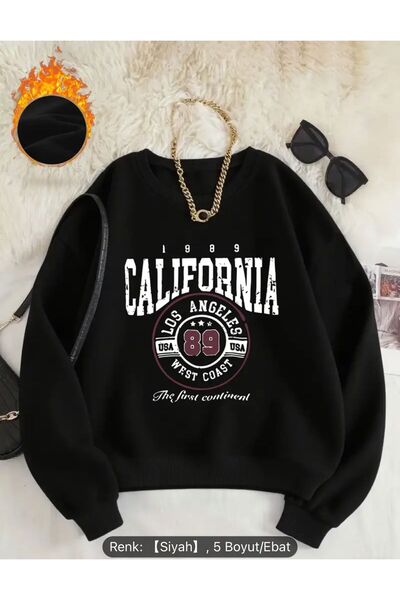 FAVORİST سترة رياضية مطبوعة بتصميم كاليفورنيا بياقة دائرية