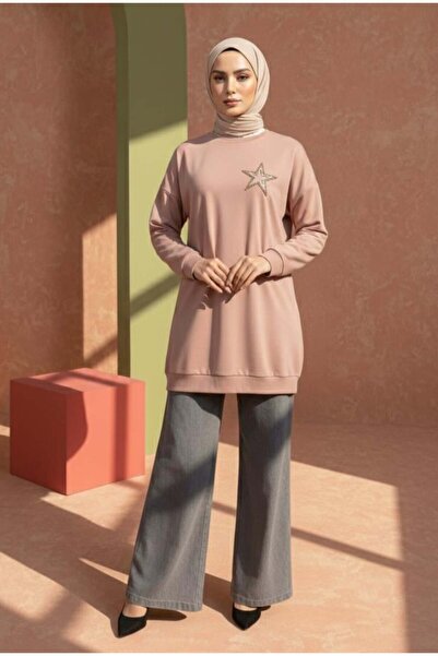 MODARTE Yıldız Taş İşlemeli Kısa Tesettür Tunik