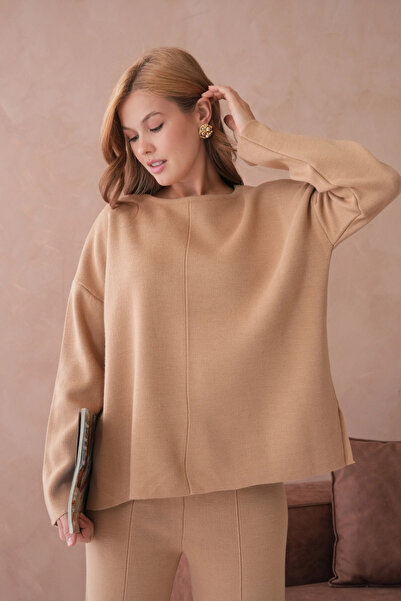 Park Karon Women's Crew Neck Low Sleeve Sweater Pants Two-Piece Knitwear Set