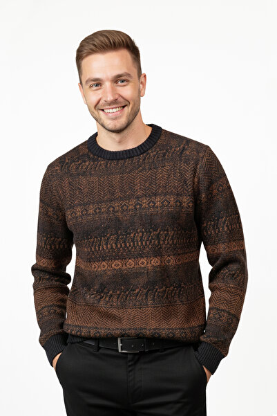 Pulltonic Erkek Bisiklet Yaka Desenli Kazak