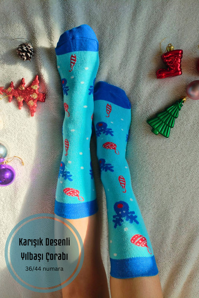 M&B جوارب بنمط الغزلان ذات طابع العام الجديد - جوارب رأس السنة الزرقاء - للجن...