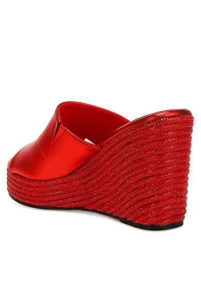 london Rag Women Wedge Heel Peep Toe Sandals in Red