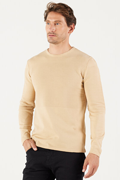 ALTINYILDIZ CLASSICS Dunkelbeige Standard Fit Normale Passform Pillingfreier Rundhalsstrickpullover