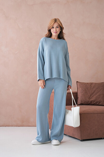 Park Karon Women's Crew Neck Low Sleeve Sweater Pants Two-Piece Knitwear Set