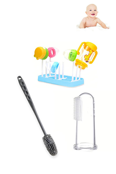 MAROKEN Biberon Emzik Kurutma Standı Temizleme Fırçası Ve Silikon Diş Kaşıyıc...