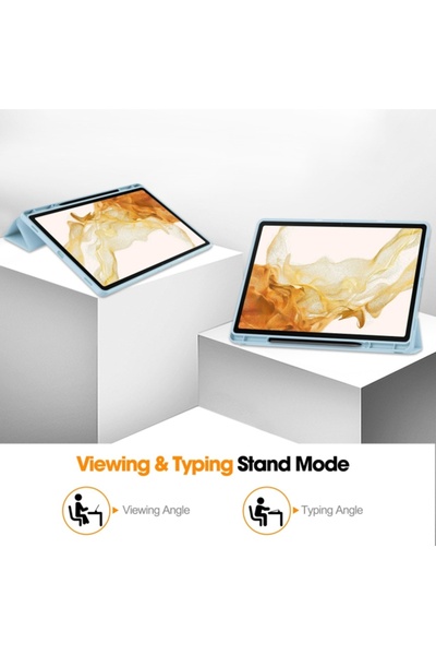 SKYDDAR INNOVATION Tablet case for Samsung Galaxy Tab S7 Plus / S8 Plus, Pencil holder, Flex Trifold, sticker set, Blue