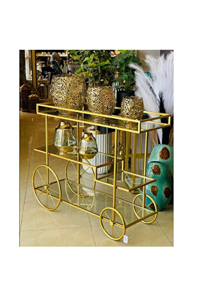 genric Metal Serving Cart Gold, 3-Tier with Lockable Wheels (80x40x90 cm)