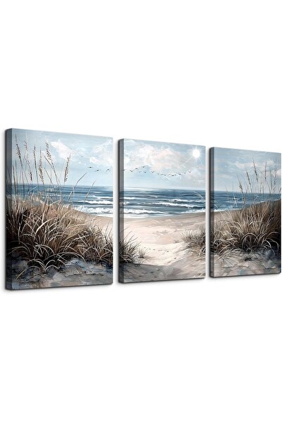 Emoda home Trove مجموعة فنية جدارية من القماش لشاطئ البحر الأزرق لغرفة المعيش...