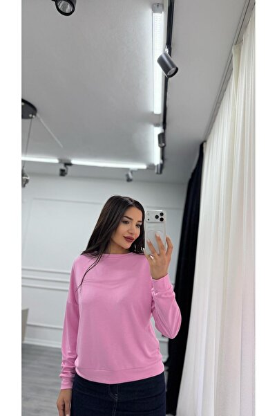 Daves Pembe Bisiklet Yaka Sweatshirt