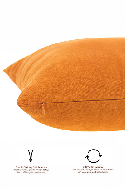 ASDİVA Cozy Suede Textured Plain Punch (Punch) Style Decorative Throw Pillow Cover with Optional Sizes - Orange