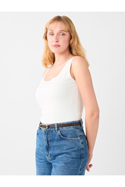 Jimmy Key Kırık Beyaz Dar Kesim Örme U Yaka Atlet