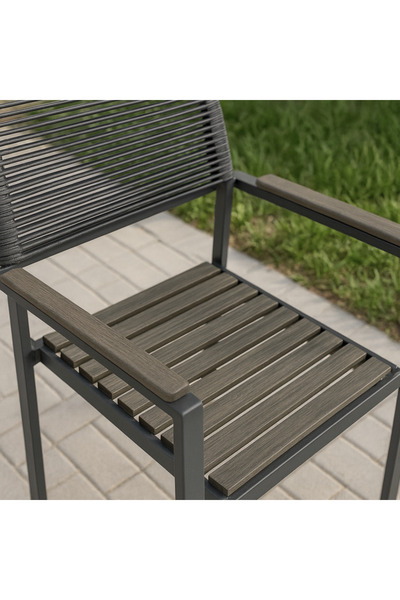 Ebticar Modern Black & Dark Grey Outdoor Tea Set – 2 Chairs & 1 Table